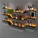 55.1in Modern LED Wine Rack Wall Mounted, 3-Tier Floating Bar Shelves with Wine Glass Rack, Large Hanging Liquor Shelf Wall Mounted, for Home Bar Dining Room Cafe Decorative (Black, 55.1in/140cm)