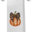 Fall Arbor Pumpkin Leopard Bow Decorative Hand Towels, 16x24 Inch (Color 03)