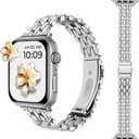 Dressy Silver iWatch Bands for Women - Compatible with Apple Watch Series 10-1/SE/Ultra, Fits 38mm 40mm 41mm 42mm 44mm 46mm - Luxury Designer Bracelet, Elegant Stylish Strap