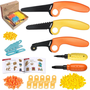 Cardboard Construction Kit - 401 PCS Kids Building Set with Safe Serrated Cutter, Crease Roller, Screws & Nuts, STEM Upcycled Tool for DIY Cardboard Projects, Engineering & Creativity