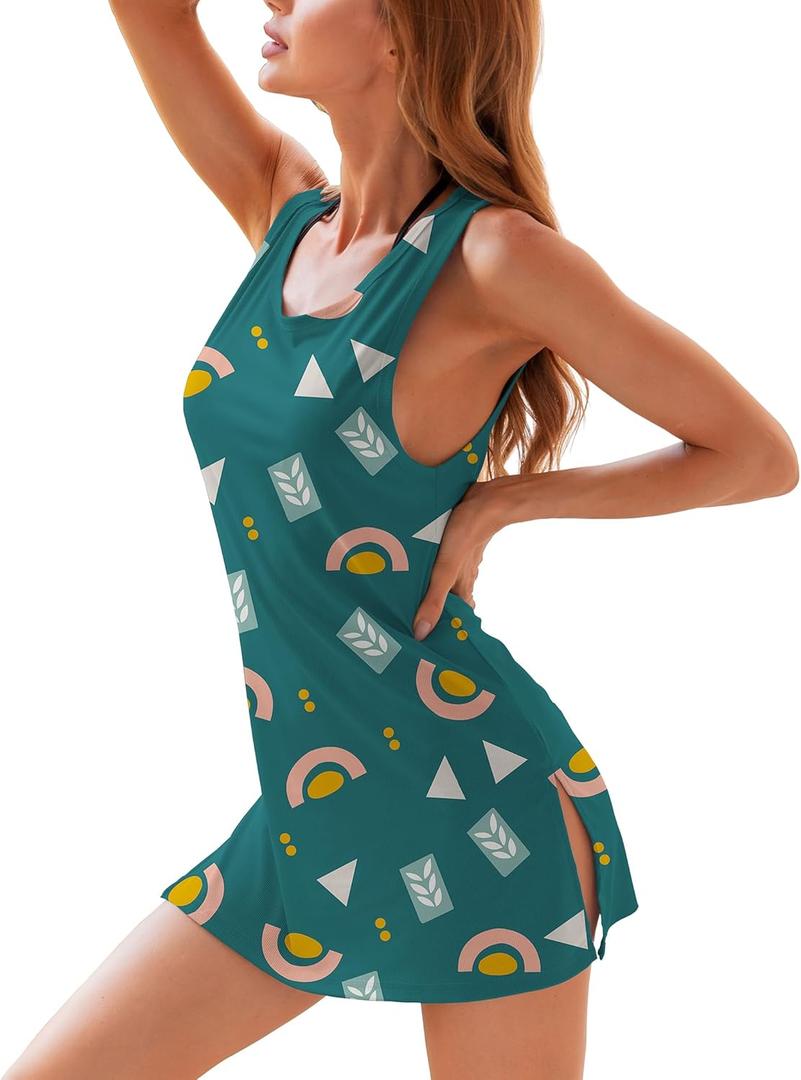 YYA Pattern Sleeveless Nightgowns for Women Tank Sleep Shirts Chemise Night Lingerie Dress S (Green Print)