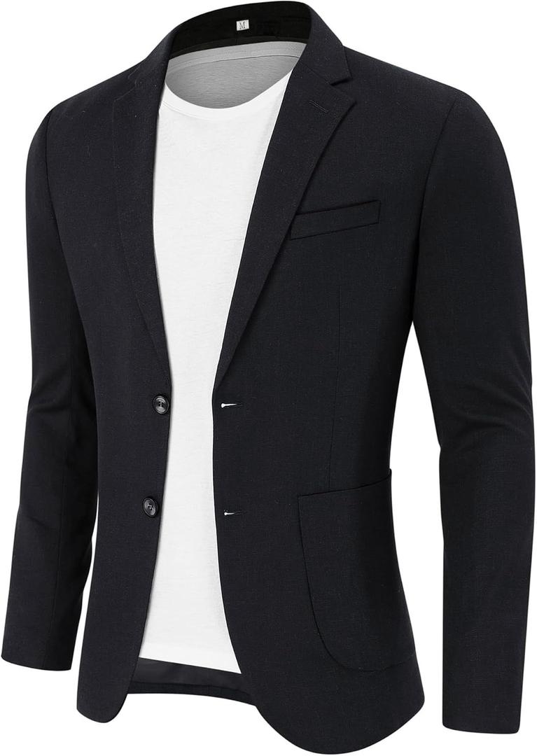 CORSKI Men's Casual Blazer Linen Sport Coat Two Button Lightweight Jackets Business Daily Suit (Black, 3XL)
