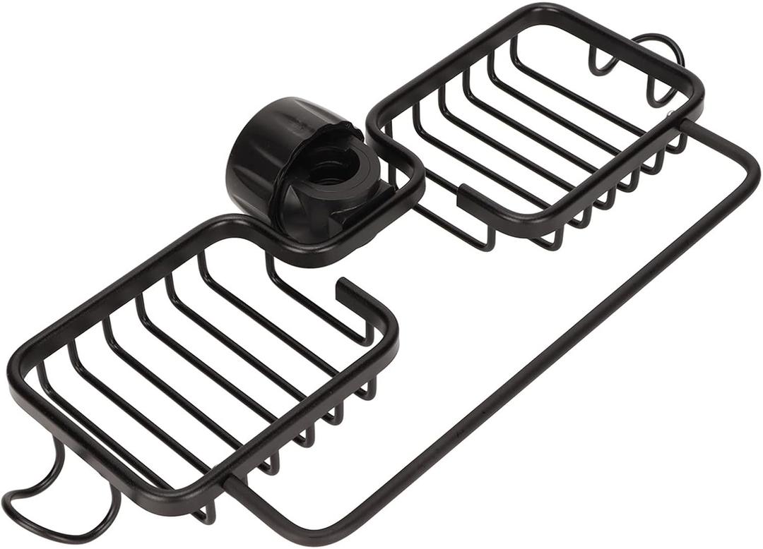 Kitchen Sink Faucet Organizer, Aluminum Alloy Double Sponge Holder Over Faucet, Sink Caddy Organizer with Hook & Dishcloth Rod, Drain Rack for Home Kitchen Bathroom, Fits 0.59" - 1.1" Diameter Pipes (Black)