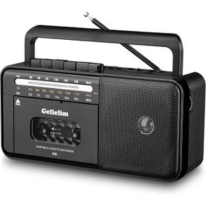 Gelielim Cassette Tape Player Bluetooth Boombox, Cassette Player AM/FM/SW Radio Stereo, Tape Player/Recorder with 8W Speaker and Earphone Jack, USB/TF Card Player, AC Powered or Battery Operated