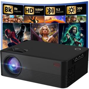 Native 1080P Dreamfair Projector with WiFi and Bluetooth, 240ANSI Support 8K, Portable Projector with Rack, 40"-200" Screen Video, Compatible with Smartphone, TV Stick, Laptop, HDMI, USB (Black)