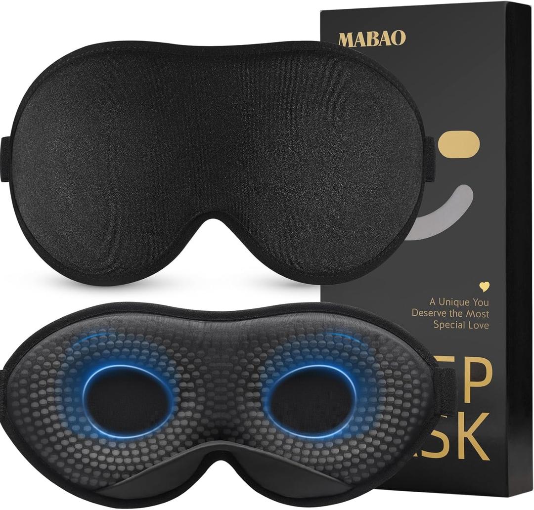 MABAO 2 Packs Weighted Sleep Mask - 100% Blackout Eye Mask for Sleeping for Women Men, 3D Contoured for Lash Extension, Zero Eye Pressure Memory Foam Cover, Soft Gentle Pressure Blindfold for Travel