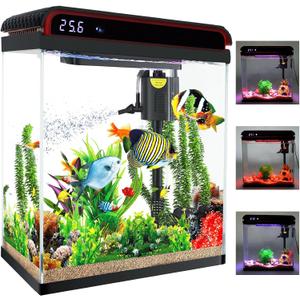 20 Gallon Fish Tank, Large Betta Tank with Glass Aquarium Starter Kits Self Cleaning with 3 Types of LED Lights and Filter Water Pump, Ultra Quiet Decoration Kids Room Gift Decor (Black)