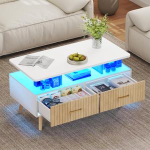 YOSHOOT 37" LED Coffee Tables with Storage, Small Coffee Table
