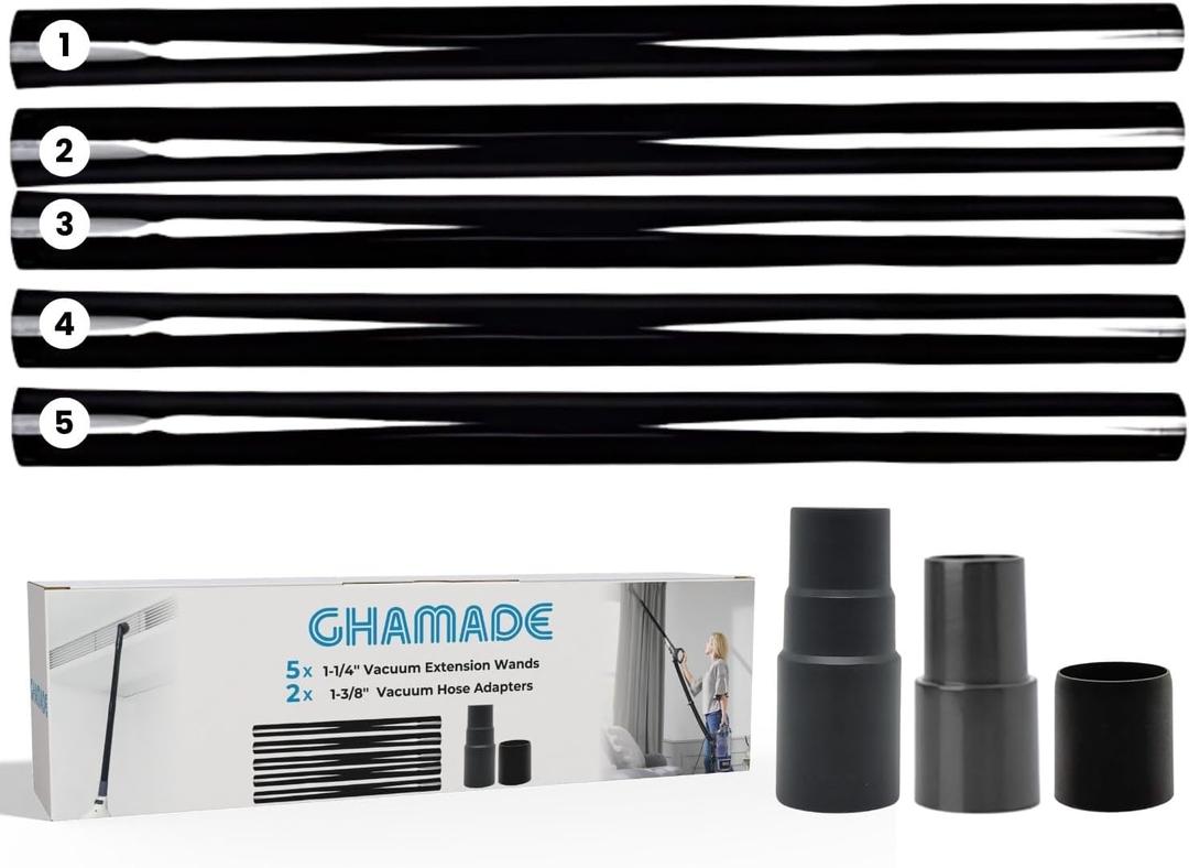 5Pack 1.25 Inch Vacuum Extension Wands plus 1-3/8'' to 1-1/4'' Vacuum Hose Adapter - 1.25 Inch Shop Vac Extension Tubes, Accessories and Attachment 32mm & 35mm, Replacement Vacuum Cleaner Pipe Tubes