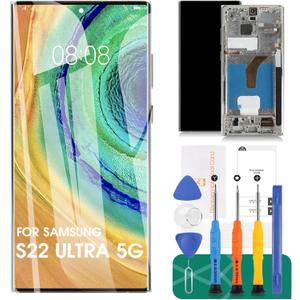 OLED for Samsung S22 Ultra 5G Screen Replacement for Samsung Galaxy S22 Ultra 5G LCD Display SM-S908 SM-S908B Digitizer Touch Screen Assembly with Frame US Version Silver (with Fingerprint)
