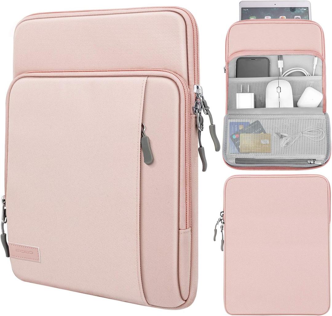 MoKo 9-11 Inch Tablet Sleeve Bag Carrying Case with Storage Pockets Fits New 11-inch iPad Air M4 2026/iPad Pro M5, iPad Pro/A16 11, iPad Air 5/4th 10.9, iPad 9/8th 10.2, Tab S8/S9 11, Pink