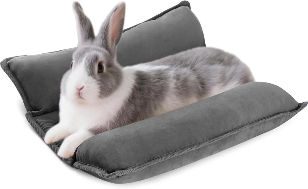 Rabbit Bed, Washable Bunny Pillow, Reversible Lounger Pad, Soft Small Animal Bedding, Stress Relief Pet Mat for Kittens, Guinea Pigs, Puppies (Dark Grey)