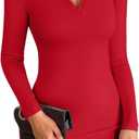 VICHYIE Women Lapel Neck Ribbed Bodycon Tight Fall Dress Long Sleeve Mid Thigh Pencil Above Knee Dresses (Medium, Red)