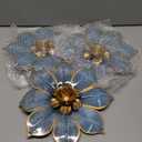 Metal Flowers Wall Decor Blue and Gold Wall Art Hanging Decorations 3 Pc Rustic Modern Floral Sculpture Wall Accent Artwork Indoor Outdoor for Bathroom Bedroom Living Room Garden Patio Porch 10 Inch