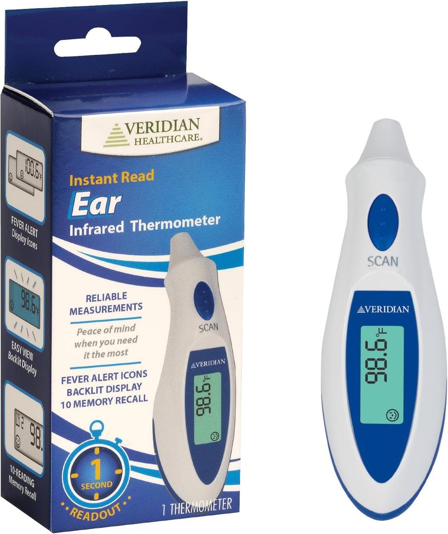 Veridian Tympanic Ear Thermometer Digital Display 09-340 1 Each