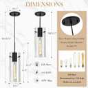 Modern Black Pendant Light Kitchen Island, 4.7" Glass Shade 2 Pack | Adjustable Hanging Cord, E26 Bulb Base, Matte Black Metal, for Dining Room Foyer Entryway Bathroom, Easy Installation