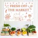 Farmer Market Bridal Shower Decoration 4.92*3.28ft Fresh Off The Market Backdrop Banner Fruit Vegetable Locally Grown Gardener Farm Bride To Be Bachelorette Engagement Wedding Party Supplies
