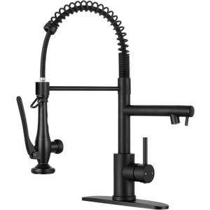 Kitchen Faucets with Pull Down Sprayer Single Handle,Commercial Style Double-Headed Faucet 1/3 Hole with Deck Plate,Matte Black