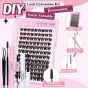 Uilulu Lash Clusters Kit for DIY Lash Extension at Home, False Eyelashes Set with Bond Seal, Lash Remover, Brush, Tweezers, D Curl Wispy Individual Clusters Eye Lash Extensions Kit (U10 Kit)