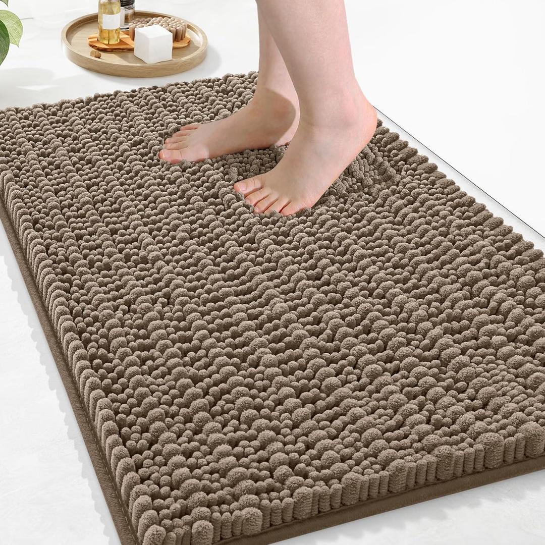 Arotive Luxury Chenille Bathroom Rug Mat, Extra Soft Thick Absorbent Shaggy Bath Rugs, Non-Slip Machine Wash Dry, Plush Bath Mats for Bathroom, Shower and Tub, 34x21, Camel