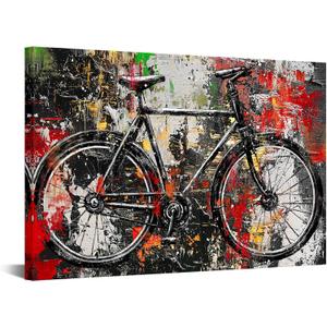 Abstract Bicycle Canvas Wall Art 24x36 Urban Graffiti Cycling Picture Decor