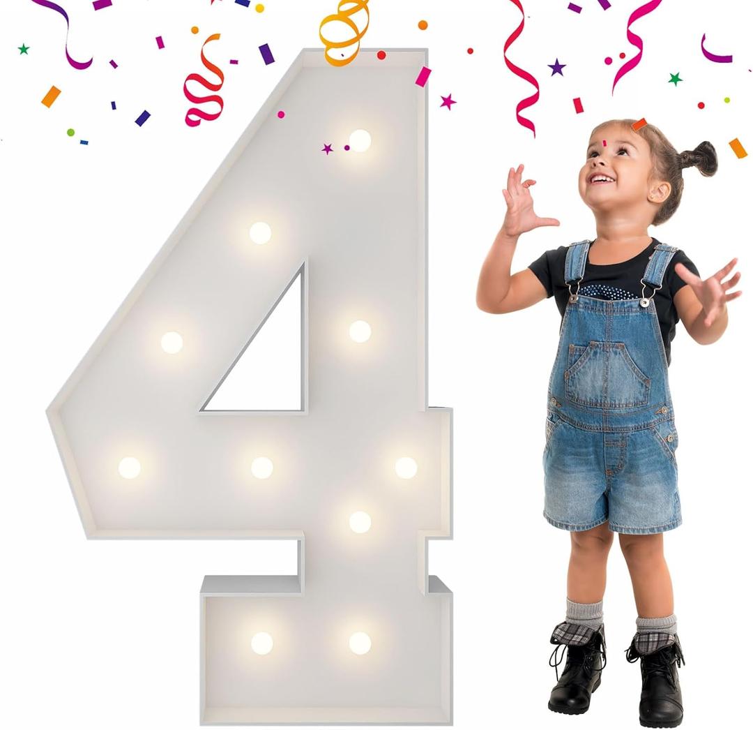 3FT Light Up Numbers Letters, Mosaic Numbers for Balloons, Marquee Light Up Letters, Giant Mosaic Balloon Number 4 for 4th 40th Birthday Decorations, 40th Anniversary Party Decor (3FT, Number 4)
