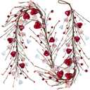 Winlyn 5.2 Ft Valentine's Day Garland with Heart and Berry Red Pink White Artificial Heart Berry Spring Garland for Valentine Party Holiday Wedding Fireplace Mantel Front Door Table Dcor