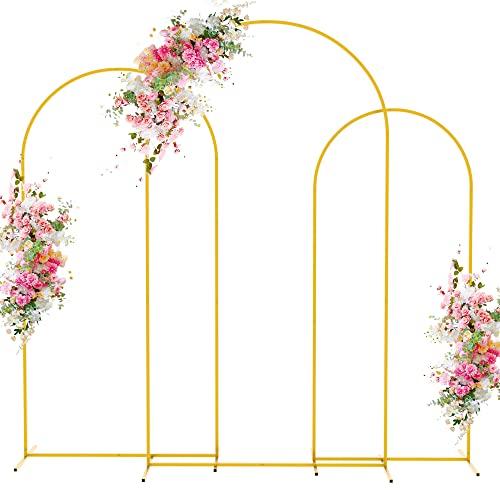 Wokceer Wedding Arch Backdrop Stand3.3x 6.6FT,Gold Metal Arch Backdrop Stand for Wedding Ceremony Baby Shower Birthday Party Decor