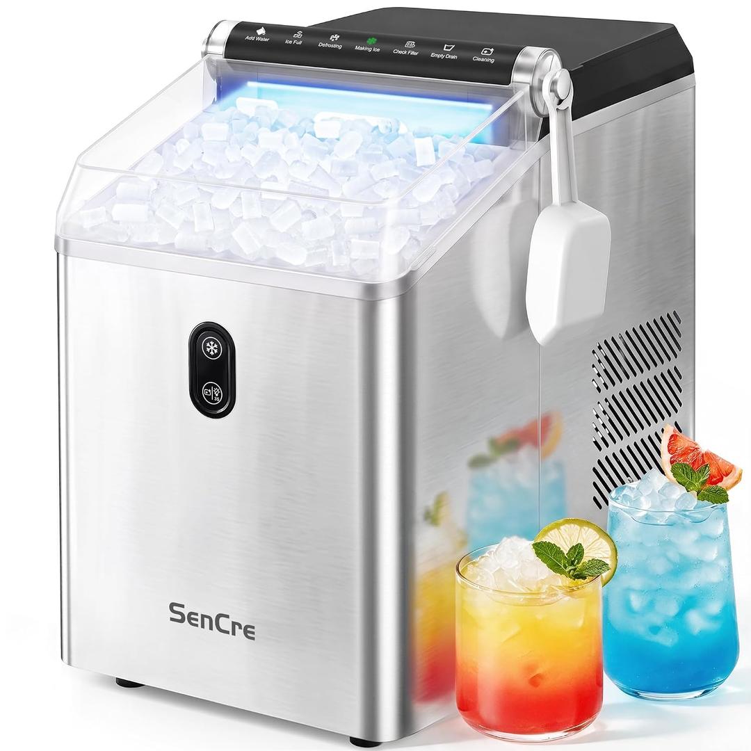 Nugget Ice Maker Countertop,55LBS/Day Ready in 4 Mins, Stainless Steel