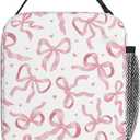 Pink Bow Tie Insulated Lunch Box for Kids, Small Cooler Lunch Bag lunchbox for School, Toddler Lunch Box for Girls, Waterproof Durable Portable Lunch Tote Bag Food Container for Travel Picnic Work