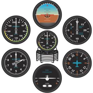 Aviation Absorbent Drink Coasters with Holder, Set of 6 Ceramic Coasters with Cork Base Pilot Gifts for Aviation Lovers (5)