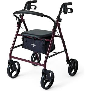 Medline Steel Rollator Walker for Adult Mobility Impairment, Burgundy, 350 lb. Weight Capacity, 8” Wheels, Foldable, Adjustable Handles, Rolling Walker for Seniors