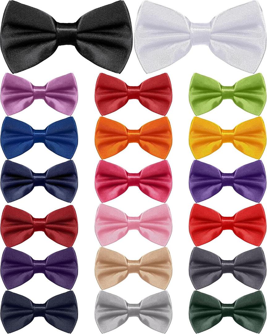 Hercicy 20 Pieces Bow Ties for Men, Formal Satin Solid Tuxedo Adjustable Length Pre Tied Bow Ties for Wedding Celebration (M)