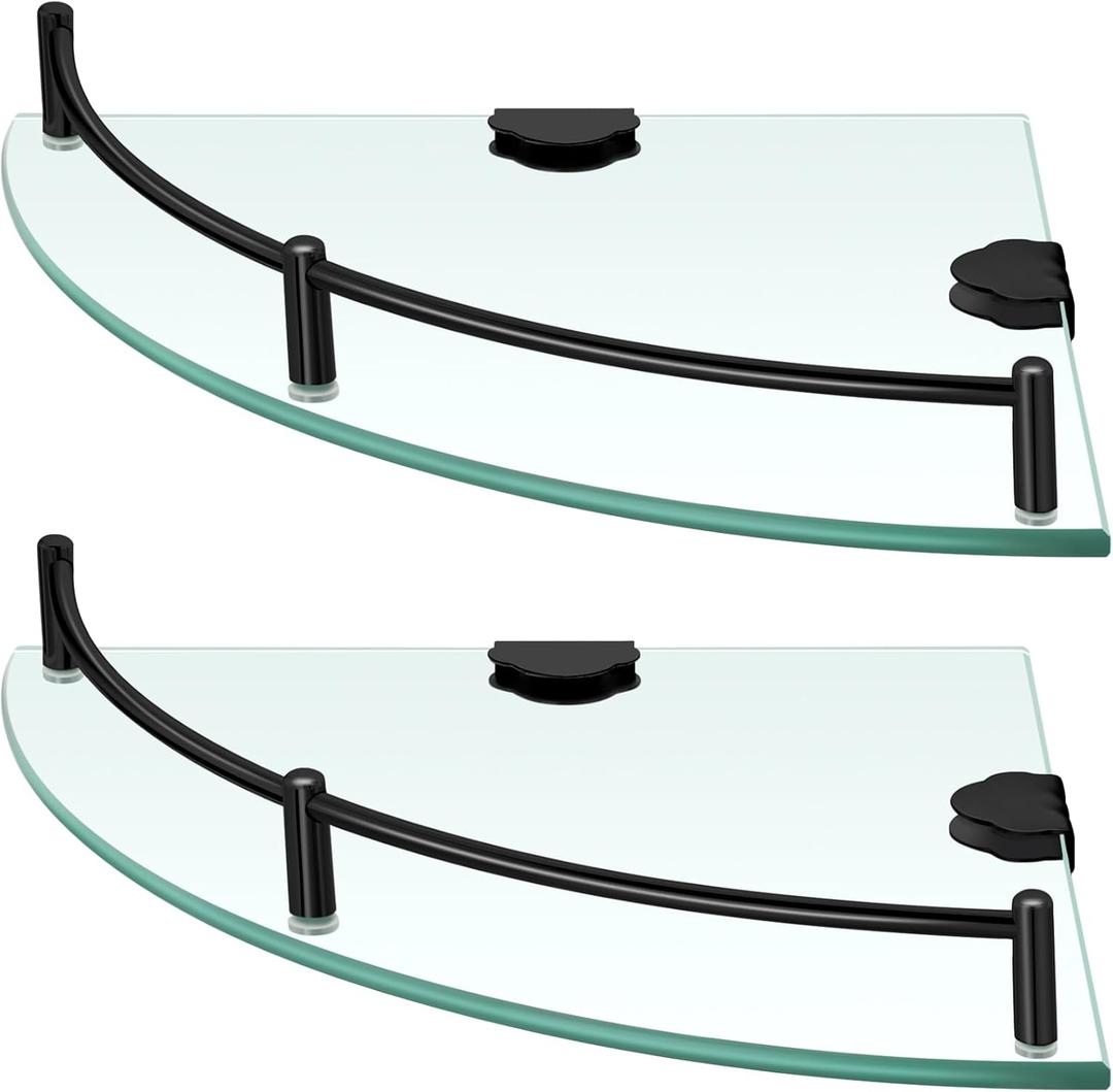 Crowye 2 Pcs Corner Shower Shelf 2-tier Glass Corner Shelf Stainless Steel Wall Mounted Bathroom Organizer for Storing Shower Gel Shampoo Brush, 9.25 Inches (Black)