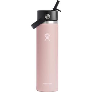 HYDRO FLASK Wide Mouth vacuum insulated stainless steel water bottle with leakproof closeable straw lid for cold water drinks, sports, travel, car and school (Trillium)