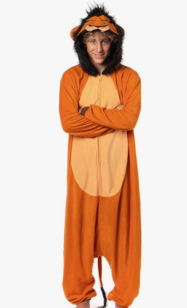 Disney The Lion King Scar Cozy Micro Fleece Villain Scar Costume Cosplay Unisex One Piece Pajama Hooded Union Suit, L-XL