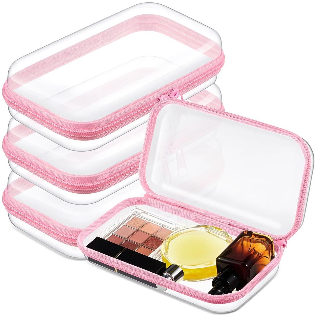 3 Pcs Clear Hard Zipper Case Hard Plastic Zipper Pouch Makeup Bag Portable Travel Organizer for Cosmetics, Office Supplies, Documents & Toiletries(Pink,S)