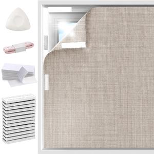 100% Blackout Linen Curtains for Bedroom 59x118Inch, Temporary No Drill Cuttable Magnetic Khaki Black Out Window Cover, Removable Window Shades and Blackout Blinds for Bedroom, Nursery, RV