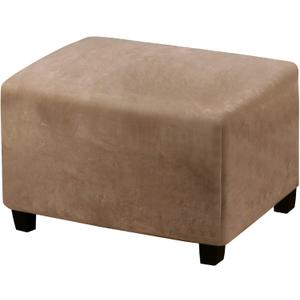 PrinceDeco Real Velvet Plush Ottoman Cover Soft Rectangle Folding Storage Covers Furniture Protector Removable Footstool Protect Footrest Covers Elastic Bottom(Large, Camel)