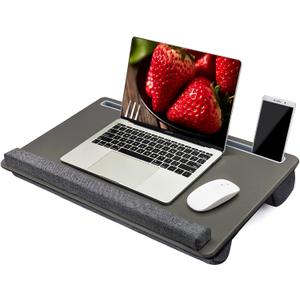 Extra Large Lap Laptop Desk - Full PU Material Mouse Pad Gaming Tray - Portable LapDesk with Phone Holder & Wrist Rest for Notebook, MacBook, Tablet, Bed, Sofa(Gray, Fit Up 17.3-in Laptops)