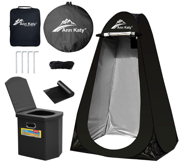 Portable Toilet with Pop Up Privacy Tent,XL Large Portable Toilet for Adults, Outdoor Camping Shower Tents Changing Room Emergency Folding Toilet Tent Kit with Carry Bag for Camping/Hiking
