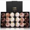 18PCS Velvet Christmas Ornaments  Large Matte Flocked Shatterproof Baubles for Xmas Tree Decoration, Neutral Hanging Ornaments for Holiday Home Dcor (Dark Light Brown, Cream White, 3 Inch / 8 cm)