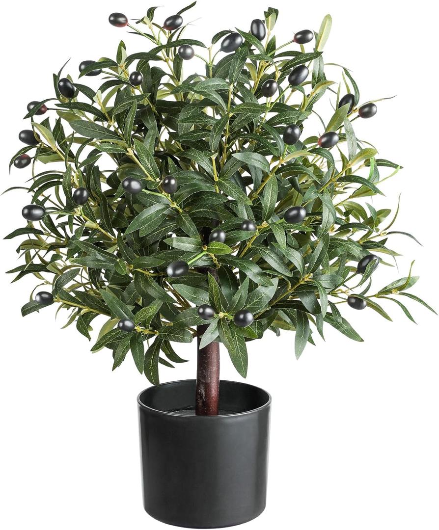 25.5 Tall Artificial Topiary Ball Olive Tree with Leaves and Fruits, Olive Boxwood Topiary Ball Potted Bushes UV Resistant Potted Plants for Garden Indoor Outdoor Home Decor (2ft)