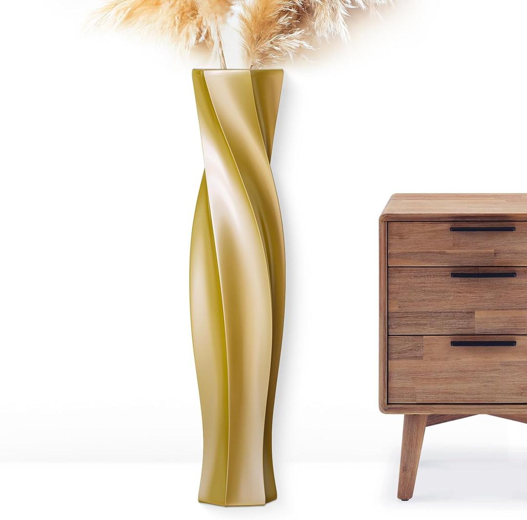 Tall Vases - 23.6" Tall Floor Vase for Home Decor, Floor Vases, Black Hexagon Twist Floor Vase, Fits Into Hay/Pampas Grass, Living Room, Office, Wedding Decor, Resin Gold 