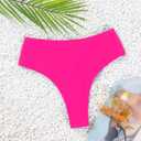 Women's Sexy High Waisted Ruched Back Cheeky Thong Bikini Swimsuit Bathing Suit Bottoms (M)