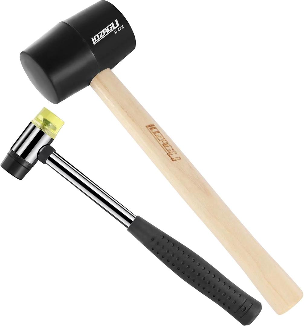 2 x 2-Pack Rubber Mallet Hammer Set, 8oz & 25mm Small Rubber Mallet Hammer Tool, Rubber Mallet for Flooring, Tent Stakes, Woodworking, Camping, Crafts, Jewelry Wood Rubber., LOZ-M0825