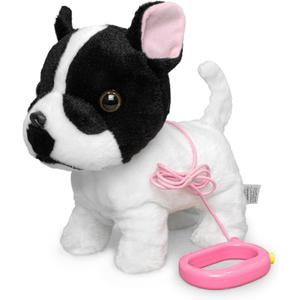 YH YUHUNG Walking French Bulldog Toy with Leash, Black & White Frenchie Puppy Robot, Electronic Barking & Wagging Plush Dog, Interactive Pet Gift for Kids 3+ (French Bulldog)