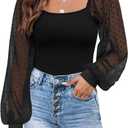 DOROSE Womens Mesh Long Sleeve Shirts Casual Blouses Tops (Large)