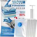 Vacuum Storage Bags, 10 Pack with Electric & Manual Pump, Space Saver Compression Bags for Clothes, Blue and White, Nylon, 4 Medium 4 Large 2 Jumbo, (Hand Pump)