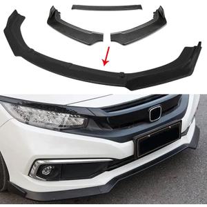 3PCS Matte Black Front Bumper Body Kit Spoiler Chin Spoiler Front Bumper Lip Compatible with 2016-2020 Civic
